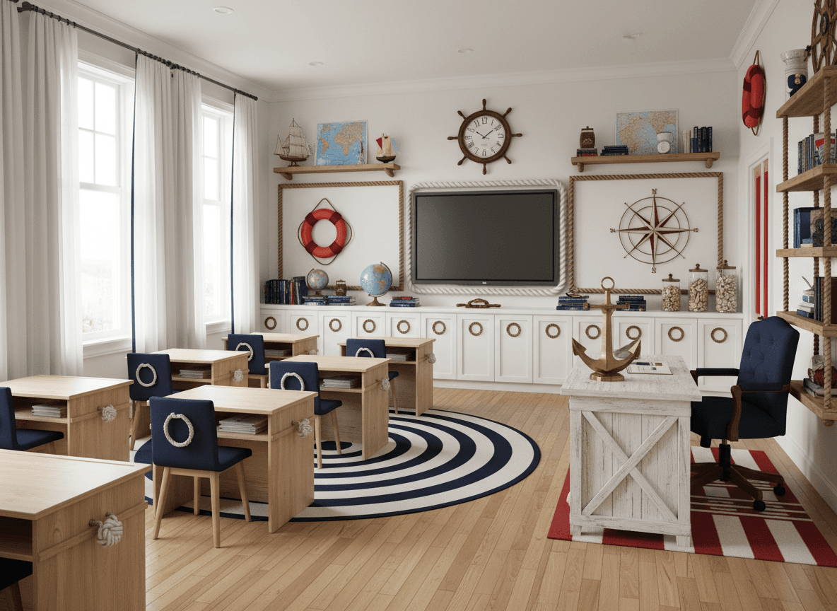 Nautical Classroom interior design - professional nautical classroom with sophisticated decor and premium finishes