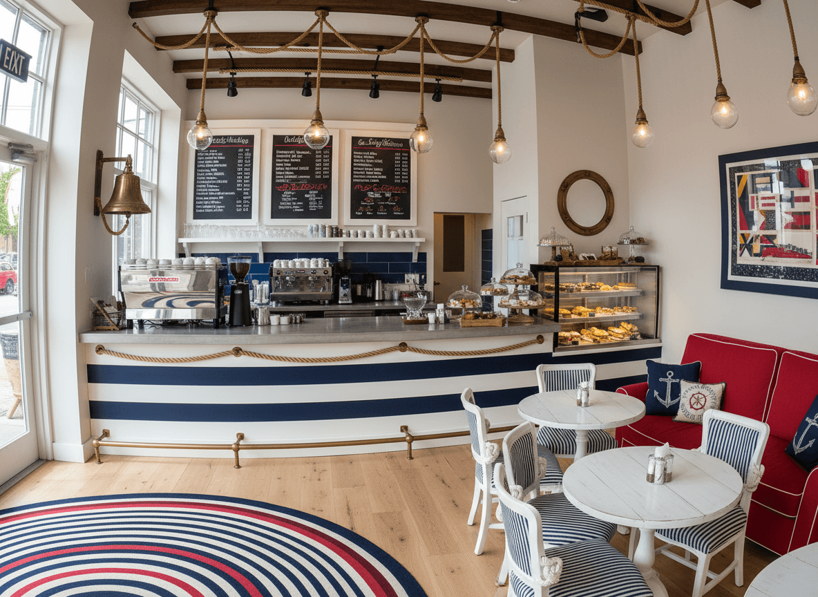 Nautical Coffee Shop interior design - professional nautical coffee shop with sophisticated decor and premium finishes