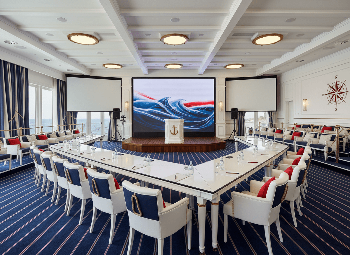 Nautical Conference Hall interior design - professional nautical conference hall with sophisticated decor and premium finishes