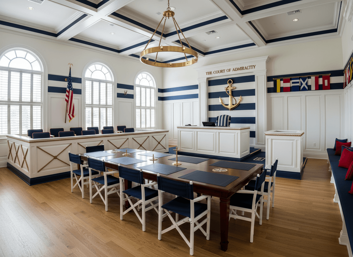 Nautical Courtroom interior design - professional nautical courtroom with sophisticated decor and premium finishes