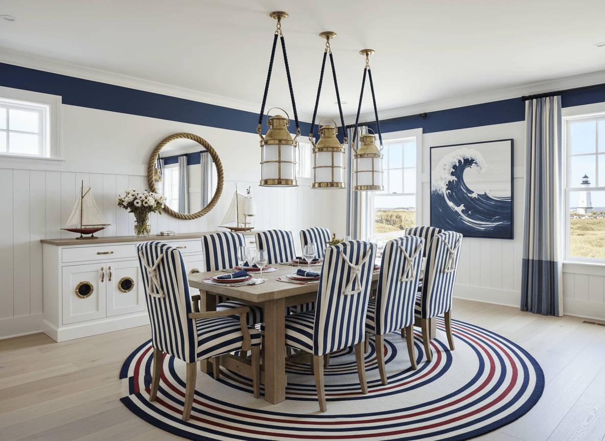 Nautical Dining Room interior design - professional nautical dining room with sophisticated decor and premium finishes