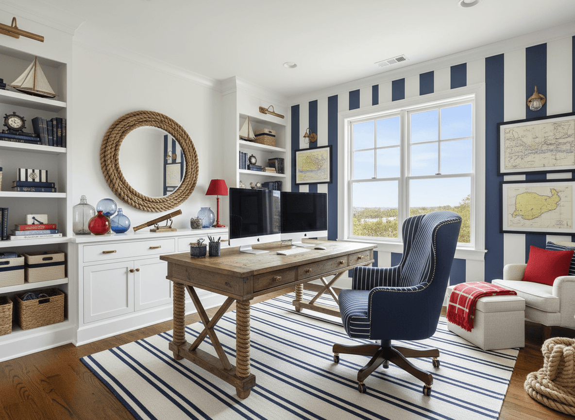 Nautical Home Office interior design - professional nautical home office with sophisticated decor and premium finishes