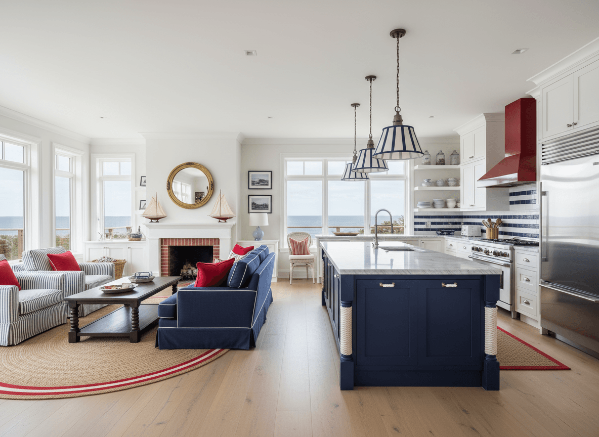 Nautical Kitchen Living Combo interior design - professional nautical kitchen living combo with sophisticated decor and premium finishes