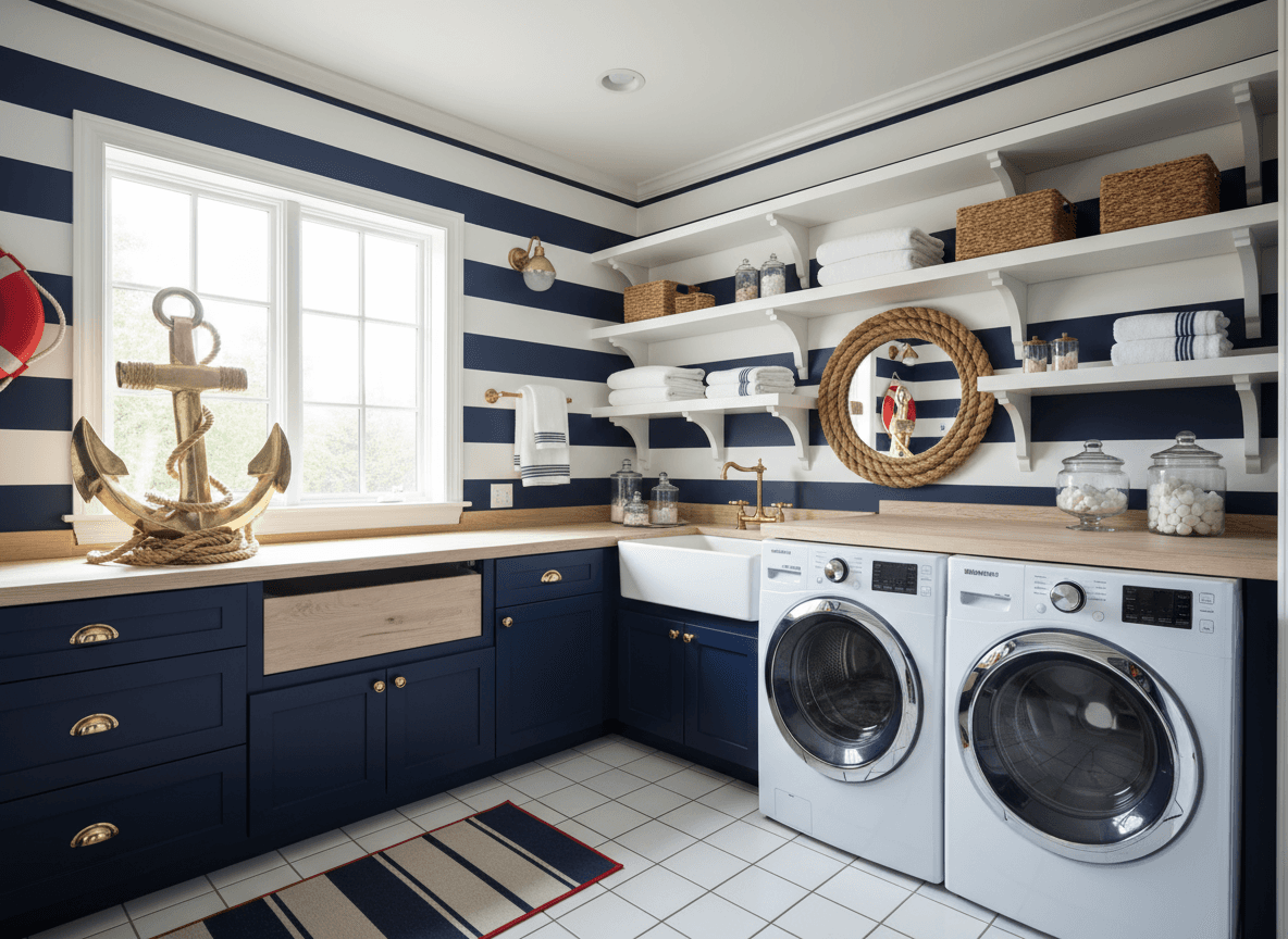 Nautical Laundry Room interior design - professional nautical laundry room with sophisticated decor and premium finishes