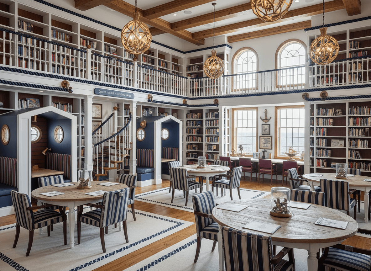 Nautical Library interior design - professional nautical library with sophisticated decor and premium finishes