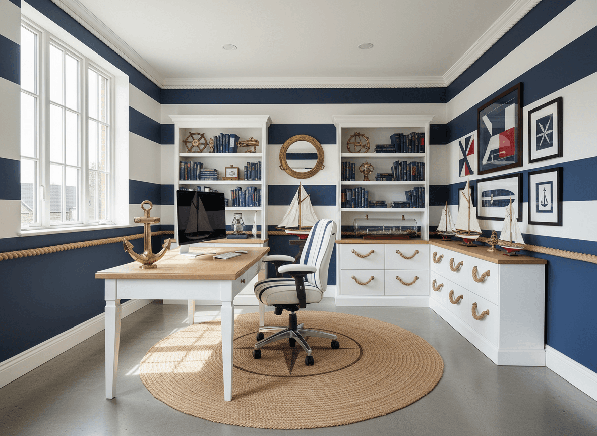Nautical Office interior design - professional nautical office with sophisticated decor and premium finishes
