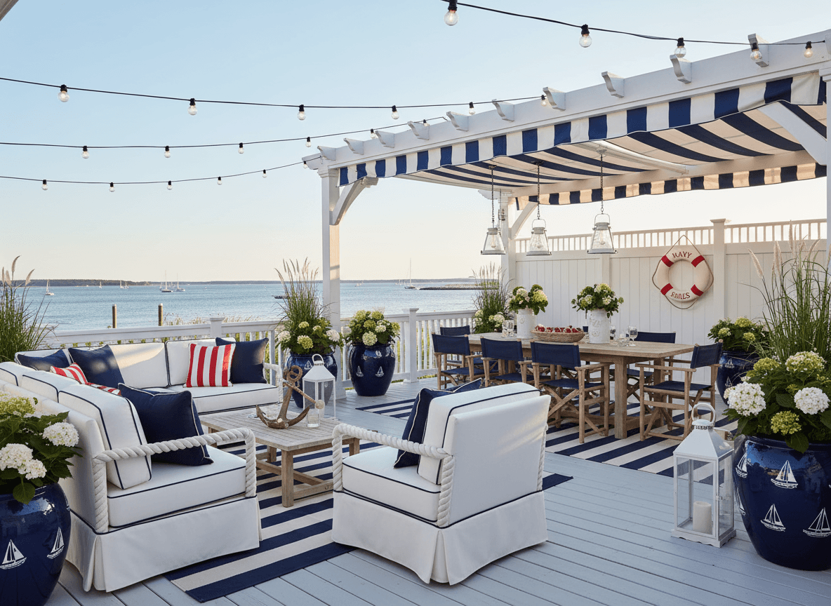 Nautical Outdoor Patio interior design - professional nautical outdoor patio with sophisticated decor and premium finishes