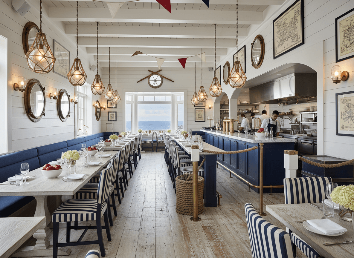 Nautical Restaurant interior design - professional nautical restaurant with sophisticated decor and premium finishes