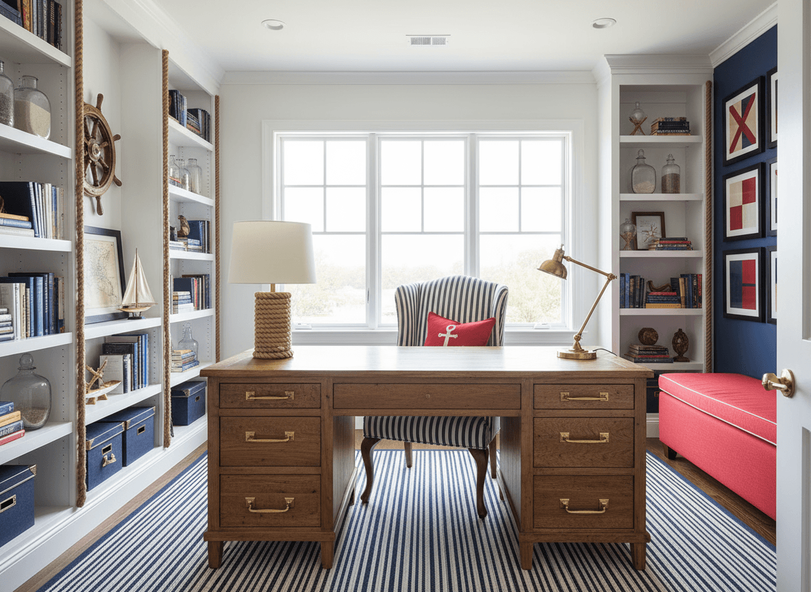 Nautical Study Room interior design - professional nautical study room with sophisticated decor and premium finishes