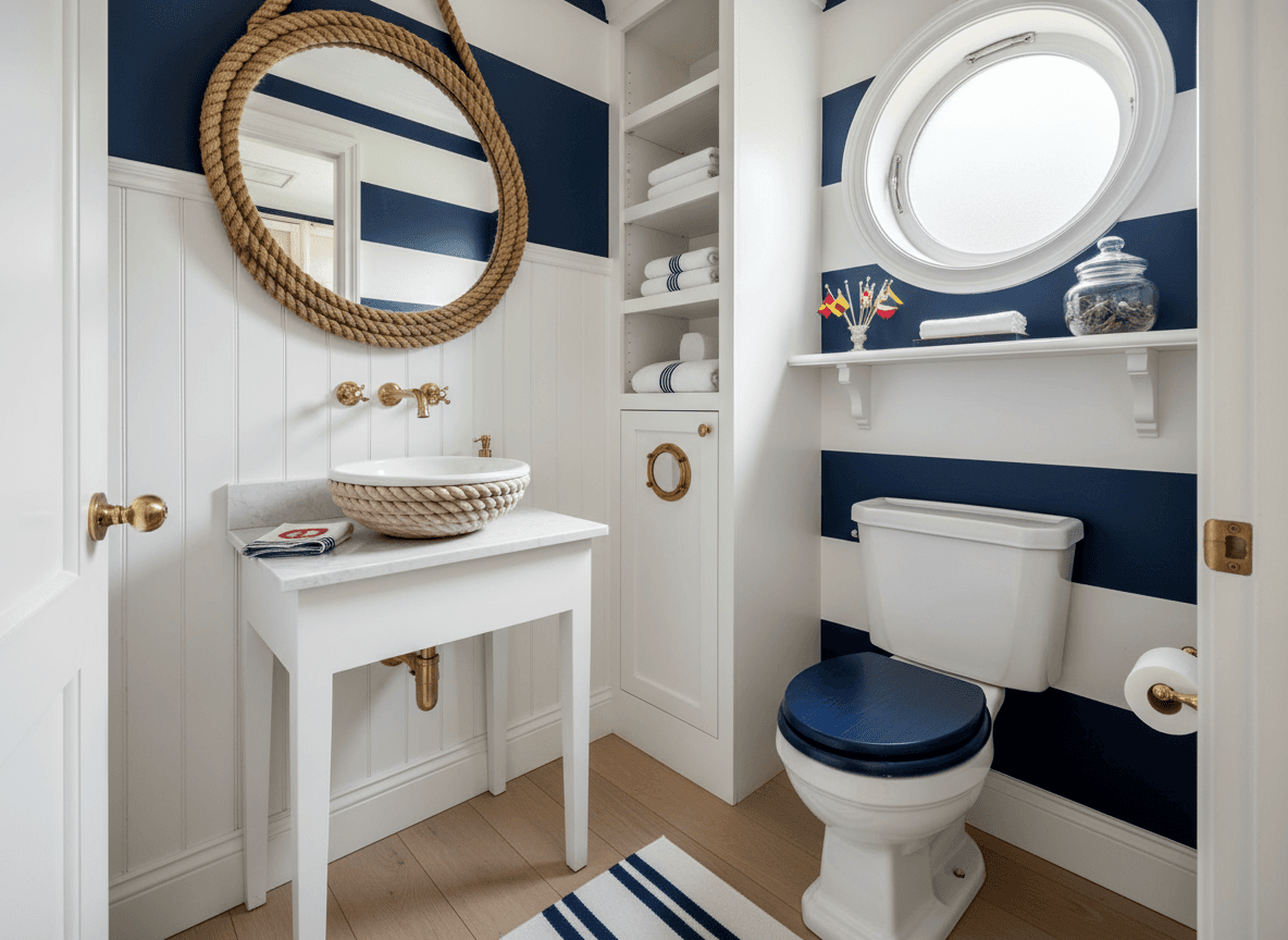 Nautical Toilet interior design - professional nautical toilet with sophisticated decor and premium finishes