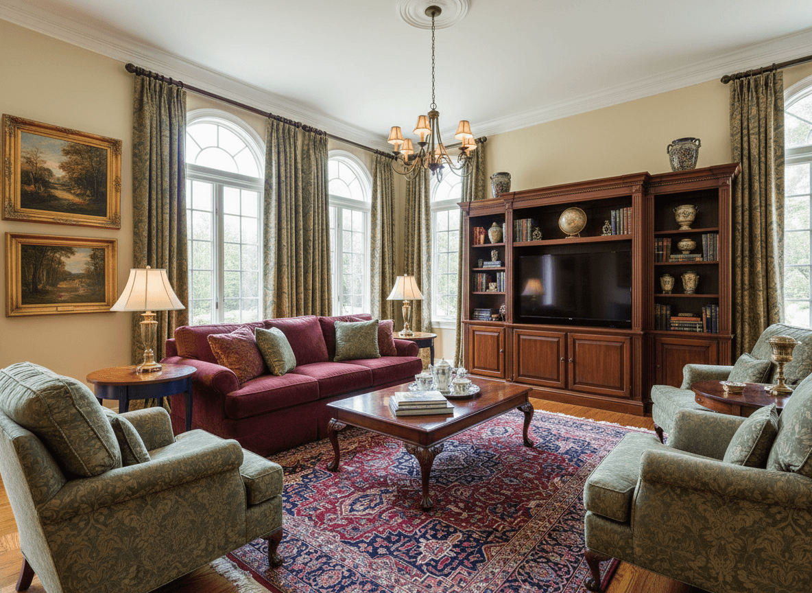 Traditional Living Room interior design - professional traditional living room with sophisticated decor and premium finishes