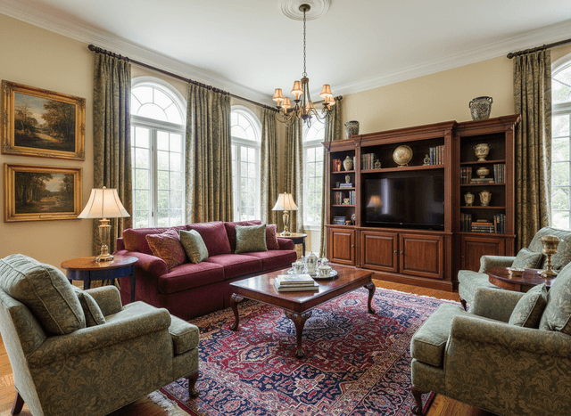 Traditional Living Room interior design - professional traditional living room with sophisticated decor and premium finishes