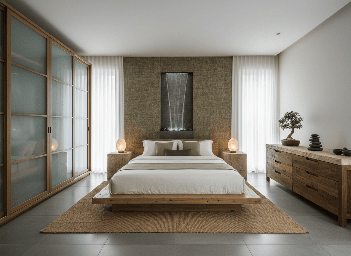 Zen Bedroom interior design - professional zen bedroom with sophisticated decor and premium finishes