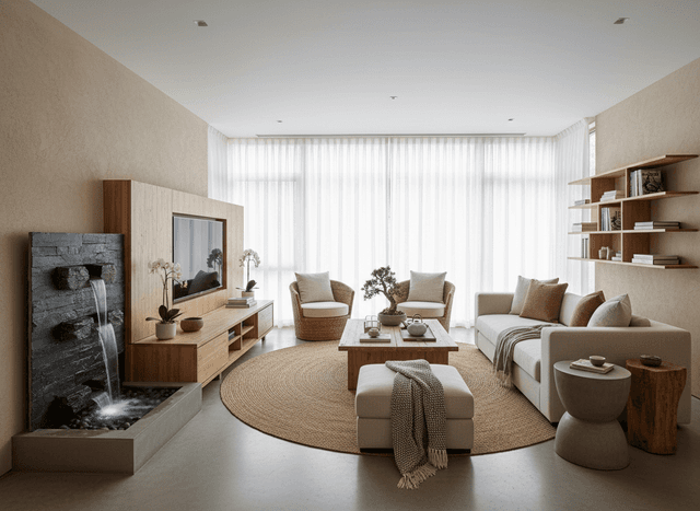 Zen Living Room interior design - professional zen living room with sophisticated decor and premium finishes