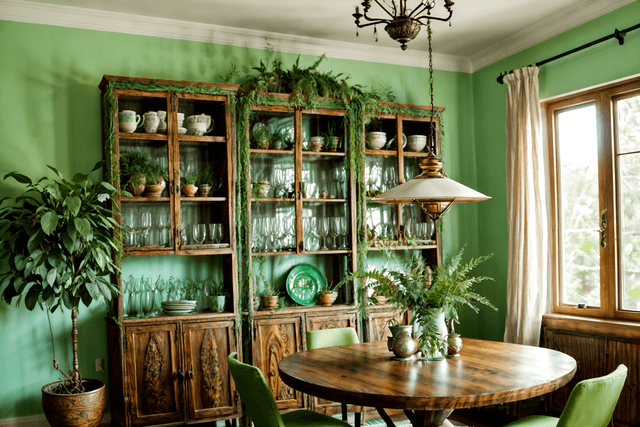 Bohemian Dining Room with Bold Patterns and Natural Wood photo from pinterest of bohemian-style interior designed (dining room interior) with . . with bold patterns and playful textures and woods and carefree layers of pattern, texture, and color and playful patterns and travel trinkets and playful colors and natural materials. . cinematic photo, highly detailed, cinematic lighting, ultra-detailed, ultrarealistic, photorealism, 8k. trending on pinterest. bohemian interior design style.