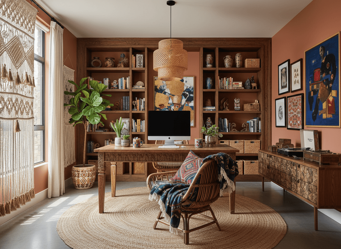 Bohemian Home Office Interior Design Ideas Bohemian Home Office interior design - professional bohemian home office with sophisticated decor and premium finishes