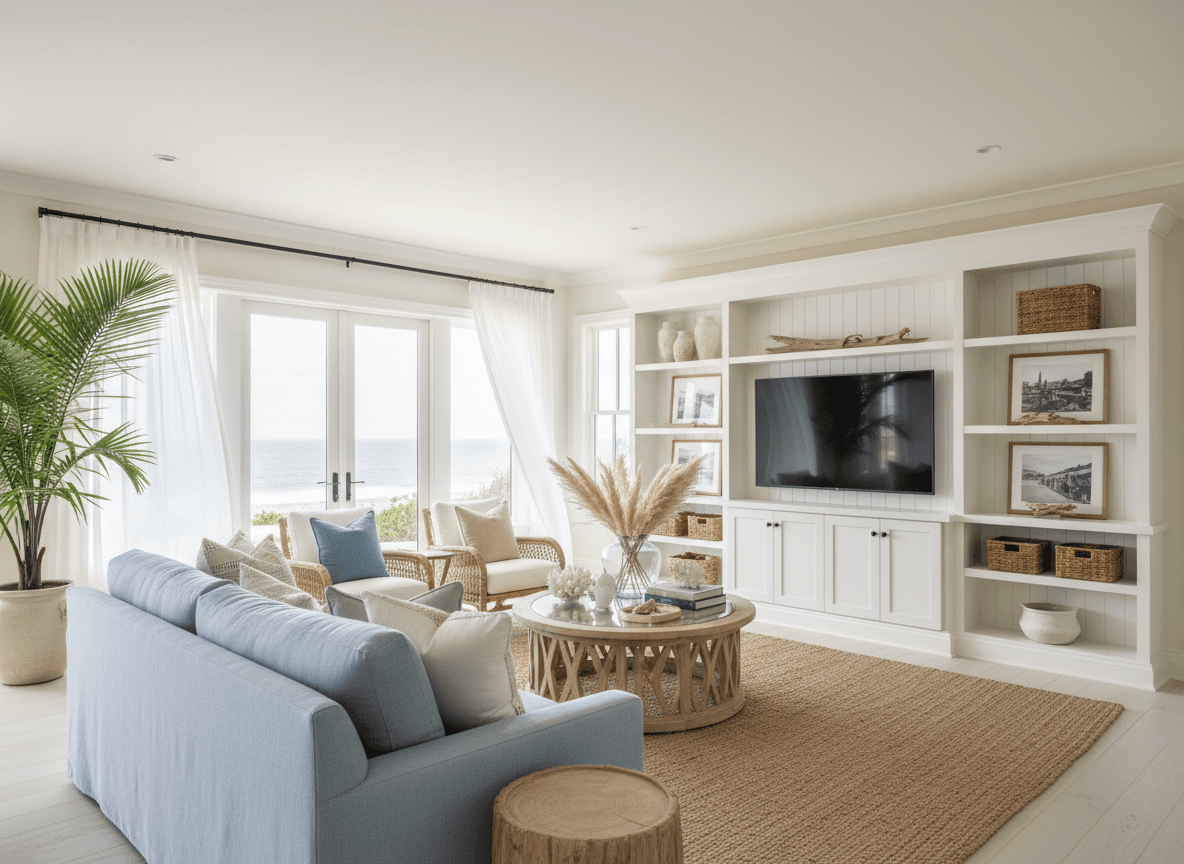 Coastal Living Room Interior Design Ideas Coastal Living Room interior design - professional coastal living room with sophisticated decor and premium finishes