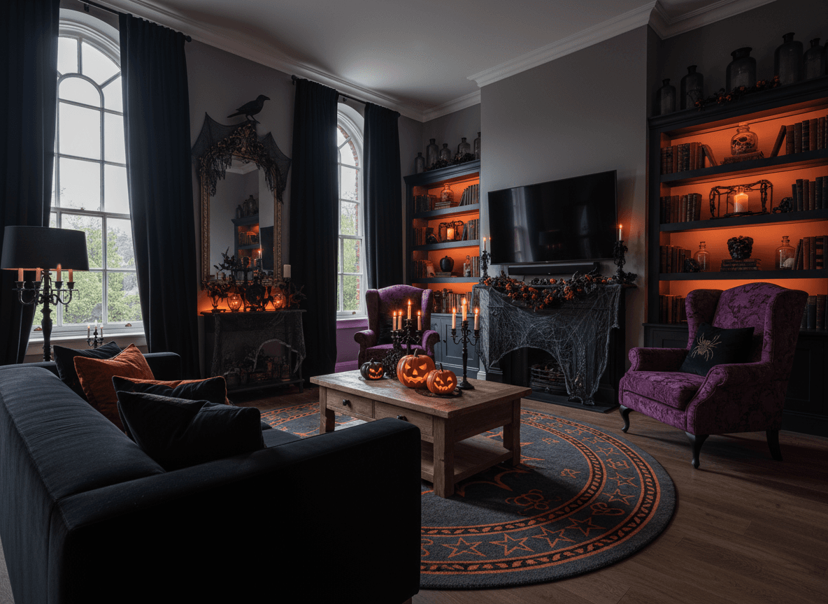 Halloween Living Room Interior Design Ideas Halloween Living Room interior design - professional halloween living room with sophisticated decor and premium finishes