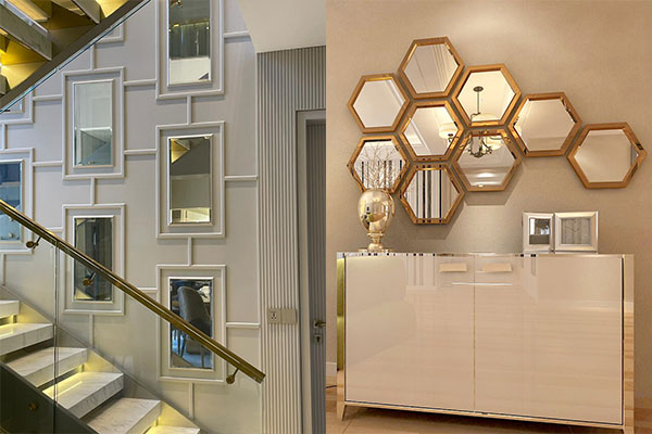 Geometric wall mirror as focal point